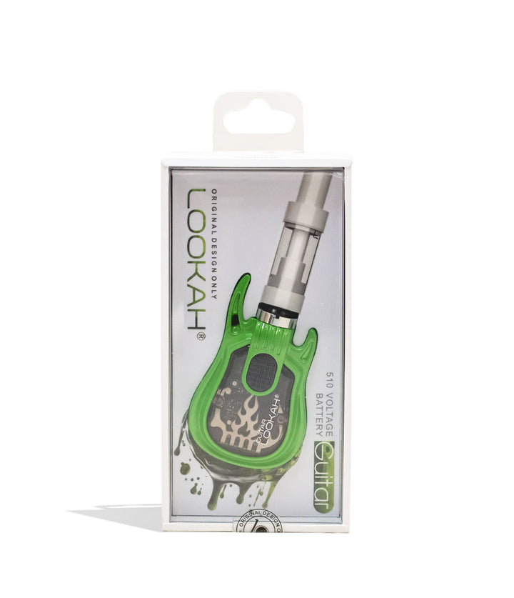 Green Lookah Guitar 510 Voltage Battery Packaging Front View on White Background