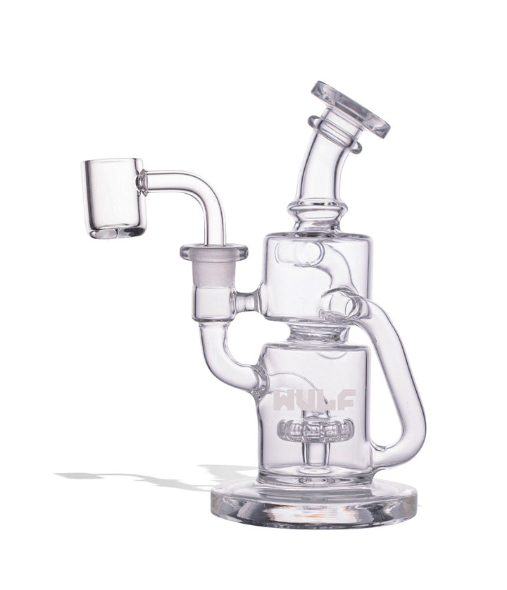 Clear Wulf Mods Alpha 14mm Dab Rig with Quartz Banger Front View on White Background