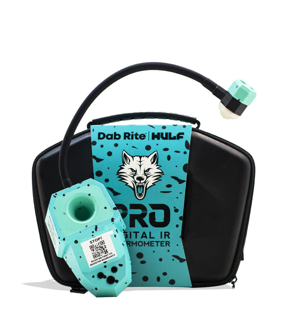 Teal Black Spatter Wulf Mods Dab Rite Pro Digital IR Thermometer Front View on White Background