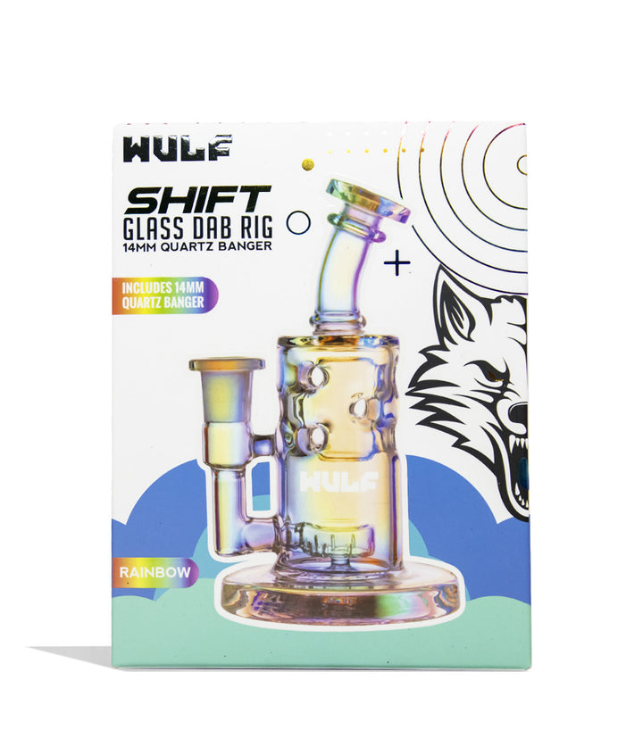 Full Color Wulf Mods Shift 14mm Dab Rig with Quartz Banger Packaging Front View on White Background