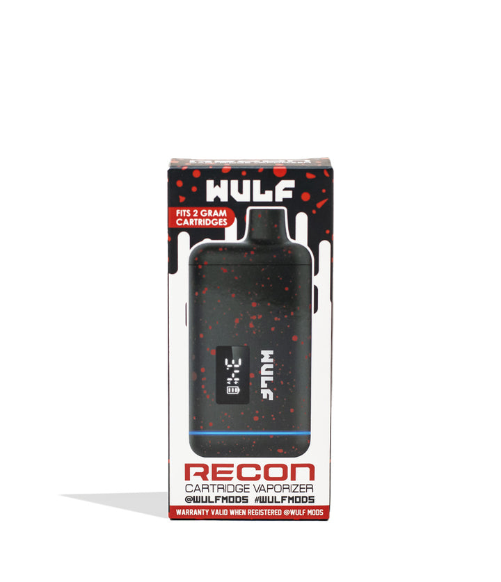 White Red Spatter Wulf Mods Recon Cartridge Vaporizer 9pk Packaging Front View on White Background