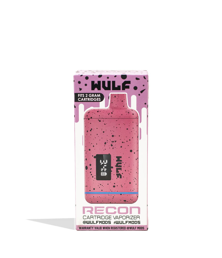 Pink Black Spatter Wulf Mods Recon Cartridge Vaporizer 9pk Packaging Front View on White Background