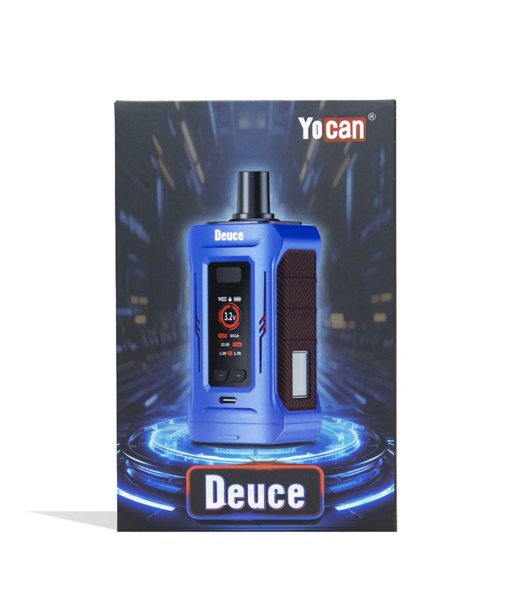 Blue Yocan Deuce Dual Cartridge Battery Packaging Front View on White Background