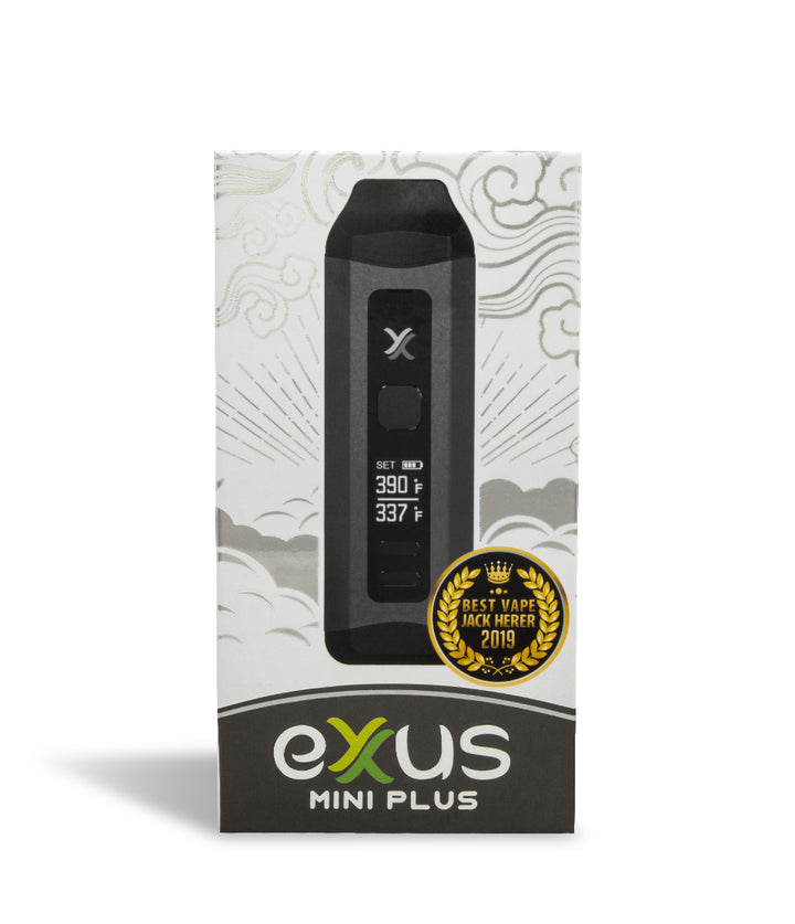 Gunmetal Box front view Exxus Vape Mini Plus Vaporizer on white studio background