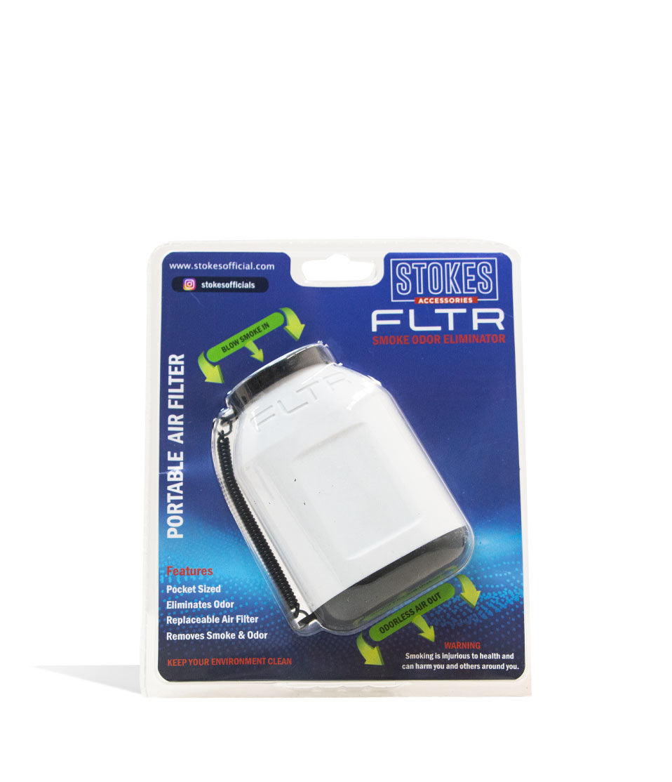 White Stokes FLTR Smoke Odor Eliminator with Replaceable Filters Front View on White Background